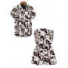 Hawaiian Couple Outfit Contrast Color Flower Geometric Print Pocket Off the Shoulder Romper and Shirt Set - marron foncé S | US 4