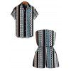 Bohemian Vacation Couple Outfit Colorblock Striped Geometric Print Pocket Off the Shoulder Romper and Shirt Set - multicolor A S | US 4