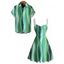 Hawaiian Vacation Couple Outfit Vertical Leaf Print Ruched Bust Mini Dress and Shirt Set - PLANT GREEN S | US 4