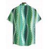 Hawaiian Vacation Couple Outfit Vertical Leaf Print Ruched Bust Mini Dress and Shirt Set - PLANT GREEN S | US 4