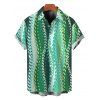 Hawaiian Vacation Couple Outfit Vertical Leaf Print Ruched Bust Mini Dress and Shirt Set - PLANT GREEN S | US 4