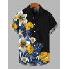 Hawaiian Couple Outfit Colorblock Hibiscus Floral Tropical Leaf Print Lace Hollow Out Slit Dress and Shirt Set - BLACK S | US 4