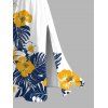 Hawaiian Couple Outfit Colorblock Hibiscus Floral Tropical Leaf Print Lace Hollow Out Slit Dress and Shirt Set - BLACK S | US 4