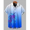 Hawaiian Vacation Couple Outfit Coconut Tree Print Ombre Lace Hollow Out Slit Dress and Shirt Set - BLUE S | US 4