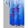 Hawaiian Vacation Couple Outfit Coconut Tree Print Ombre Lace Hollow Out Slit Dress and Shirt Set - BLUE S | US 4