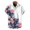 Hawaiian Couple Outfit Colorblock Hibiscus Floral Tropical Leaf Print Lace Hollow Out Slit Dress and Shirt Set - LIGHT PINK S | US 4
