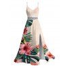 Vacation Hawaiian Couple Outfit Hibiscus Floral Tropical Leaf Print Lace Hollow Out Slit Dress and Shirt Set - LIGHT PINK S | US 4