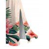 Vacation Hawaiian Couple Outfit Hibiscus Floral Tropical Leaf Print Lace Hollow Out Slit Dress and Shirt Set - LIGHT PINK S | US 4
