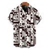 Men's Vacation Shirt Contrast Color Flower Geometric Print Button Up Shirt - marron foncé 5XL