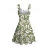 Hawaiian Dress Sun Moon Tropical Floral Leaf Botanical Print Ruched Bust Mini Dress - Olive Verte XXXXXL | US 20