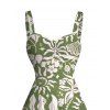 Hawaiian Dress Sun Moon Tropical Floral Leaf Botanical Print Ruched Bust Mini Dress - Olive Verte XXXXXL | US 20