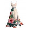 Vacation Hawaiian Dress Hibiscus Floral Tropical Leaf Print Lace Hollow Out Slit Dress - Rose clair XXXXXL | US 20