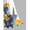 Hawaiian Vacation Dress Colorblock Hibiscus Floral Tropical Leaf Print Lace Hollow Out Slit Dress - Blanc XXXXL | US 18
