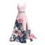 Hawaiian Vacation Dress Colorblock Hibiscus Floral Tropical Leaf Print Lace Hollow Out Slit Dress - Rose clair XXXXXL | US 20
