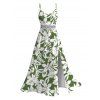 Hawaiian Vacation Dress Tropical Floral Leaf Print Lace Hollow Out Slit Dress - Olive Verte XXXXXL | US 20