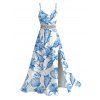 Hawaiian Dress Lily Floral Shell Print Lace Hollow Out Slit Vacation Dress - Blanc XXXXXL | US 20