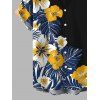 Men's Hawaiian Vacation Shirt Colorblock Hibiscus Floral Tropical Leaf Print Button Up Shirt - Noir 5XL