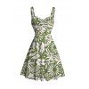 Hawaiian Couple Outfit Sun Moon Tropical Floral Leaf Botanical Print Ruched Bust Mini Dress and Shirt Set - Olive Verte S | US 4
