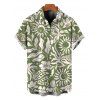 Hawaiian Couple Outfit Sun Moon Tropical Floral Leaf Botanical Print Ruched Bust Mini Dress and Shirt Set - Olive Verte S | US 4