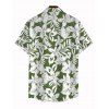Hawaiian Vacation Couple Outfit Tropical Floral Leaf Print Lace Hollow Out Slit Dress and Shirt Set - PLANT GREEN S | US 4