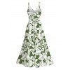 Hawaiian Vacation Couple Outfit Tropical Floral Leaf Print Lace Hollow Out Slit Dress and Shirt Set - PLANT GREEN S | US 4