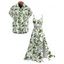Hawaiian Vacation Couple Outfit Tropical Floral Leaf Print Lace Hollow Out Slit Dress and Shirt Set - PLANT GREEN S | US 4