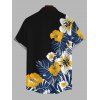 Hawaiian Couple Outfit Colorblock Hibiscus Floral Tropical Leaf Print Lace Hollow Out Slit Dress and Shirt Set - Noir S | US 4