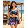 Vacation Couple Outfit Starfish Floral Leaf Marine Life Print Cinched Skirt Bikini Swimsuit and Drawstring Shorts Set - multicolor S | US 4