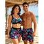 Vacation Couple Outfit Starfish Floral Leaf Marine Life Print Cinched Skirt Bikini Swimsuit and Drawstring Shorts Set - multicolor S | US 4