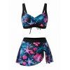 Vacation Couple Outfit Starfish Floral Leaf Marine Life Print Cinched Skirt Bikini Swimsuit and Drawstring Shorts Set - multicolor S | US 4