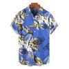 Men's Beach Vacation Shirt Tropical Floral Palm Leaf Print Button Up Shirt - Bleu 5XL