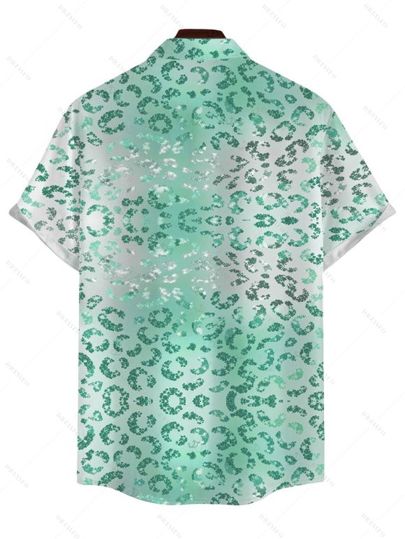 Men's Beach Vacation Shirt Ombre Sequined Leopard Print Button Up Shirt - Vert Menthe 5XL