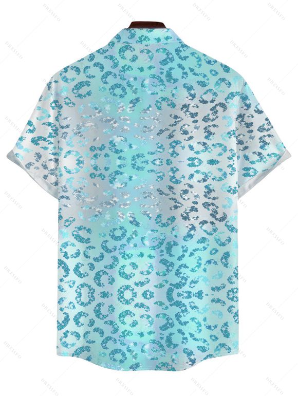 Men's Beach Vacation Shirt Ombre Sequined Leopard Print Button Up Shirt - Bleu 5XL