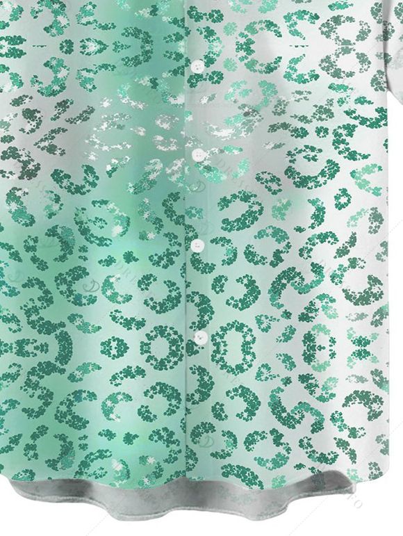 Men's Beach Vacation Shirt Ombre Sequined Leopard Print Button Up Shirt - Vert Menthe 5XL