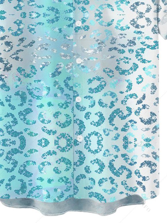 Men's Beach Vacation Shirt Ombre Sequined Leopard Print Button Up Shirt - Bleu 5XL
