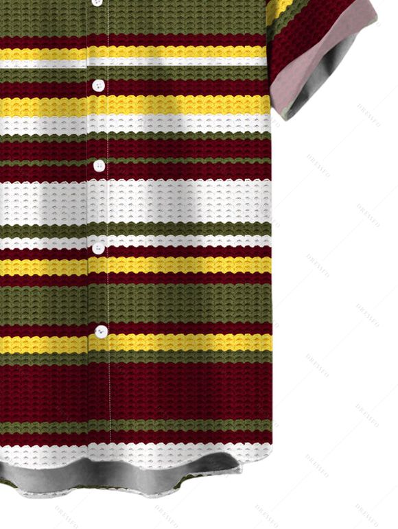 Hawaiian Couple Outfit Vintage Colorblock Striped Halter Mini Bodycon Knitted Dress and Printed Button-Down Shirt Set - multicolor A S | US 4