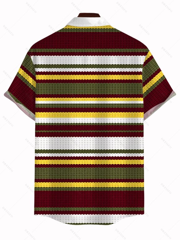 Hawaiian Couple Outfit Vintage Colorblock Striped Halter Mini Bodycon Knitted Dress and Printed Button-Down Shirt Set - multicolor A S | US 4