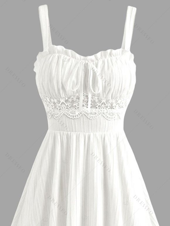Solid Color Dress Lace Panel Scalloped Ruffle Bowknot Smocked Mini Dress - Blanc XXL | US 14
