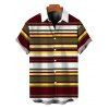 Men's Hawaiian Printed Shirt Vintage Colorblock Striped Print Button Up Shirt - multicolor A L