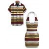 Hawaiian Couple Outfit Vintage Colorblock Striped Halter Mini Bodycon Knitted Dress and Printed Button-Down Shirt Set - multicolor A S | US 4