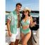 Beach Vacation Couple Outfit Ombre Sequined Leopard Print Ruched Halter Bikini Swimsuit and Shirt Set - Vert Menthe S | US 4