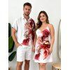Vacation Couple Outfit Ombre Flower Print Spaghetti Strap Dress and Shirt Set - Rouge Vineux S | US 4