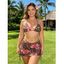 3 Pcs Beach Bikini Swimsuit Leopard Lily Floral Print Cinched Skirt Halter Vacation Swimwear Set - Bleu Ciel XL | US 12