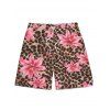 Men's Beach Shorts Leopard Lily Floral Print Pocket Drawstring Board Shorts - Rose 5XL