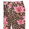Men's Beach Shorts Leopard Lily Floral Print Pocket Drawstring Board Shorts - Rose 5XL