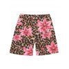 Men's Beach Shorts Leopard Lily Floral Print Pocket Drawstring Board Shorts - Rose 5XL