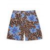Men's Beach Shorts Leopard Lily Floral Print Pocket Drawstring Board Shorts - Bleu Ciel 5XL