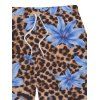 Men's Beach Shorts Leopard Lily Floral Print Pocket Drawstring Board Shorts - Bleu Ciel 5XL