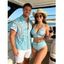 Beach Vacation Couple Outfit Ombre Sequined Leopard Print Ruched Halter Bikini Swimsuit and Shirt Set - Bleu S | US 4