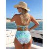 Beach Vacation Couple Outfit Ombre Sequined Leopard Print Ruched Halter Bikini Swimsuit and Shirt Set - Bleu S | US 4